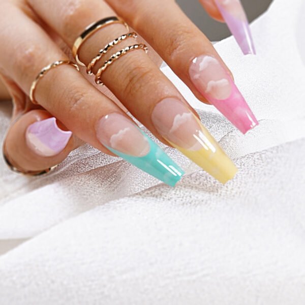 JP1123-Ultimate French Ballet Cloud Press-On Nails: Waterproof, Reusable & Rainbowed Perfection Unlock Effortless Elegance – Salon Results in 3 Minutes. Perfect for Dancers, Busy Queens & Dreamers