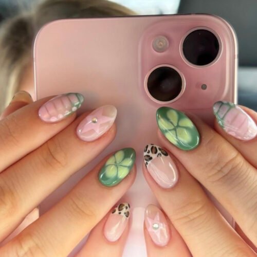 JP3837-Crisp Green French Press On Nails | Summer's Little Fresh Edit Reusable Short Round Mani in 60 Seconds – Pool-Proof Joy