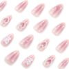 JP4006-Blushing Almond Dreams: J-Beauty French Press-Ons with Bows & Hearts​​ ​​Cruelty-Free • Waterproof • Hypoallergenic​