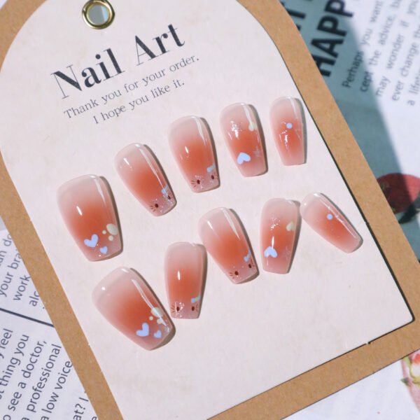 JL0691-Blush & Whispers: Short French Tips with Tiny Hearts (Reusable & Waterproof)