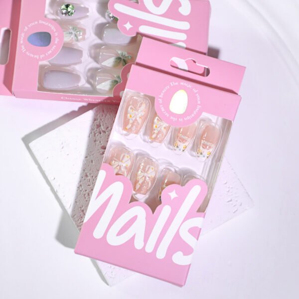 JL0681-Chic French Ballet Press-Ons with 3D Bows & Cat-Eye Shine | Reusable Salon Nails at Home