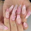 JP3875-Bloom Effortlessly: Spring-Ready Pink Short Nails with 3D Flowers (Reusable & Waterproof!)