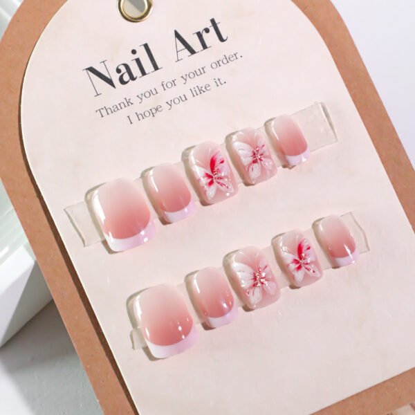 JL0685-Soft French Press On Nails | Reusable 3D Blossom Elegance Short Square Salon Glam in 90 Seconds – Waterproof & Snag-Free