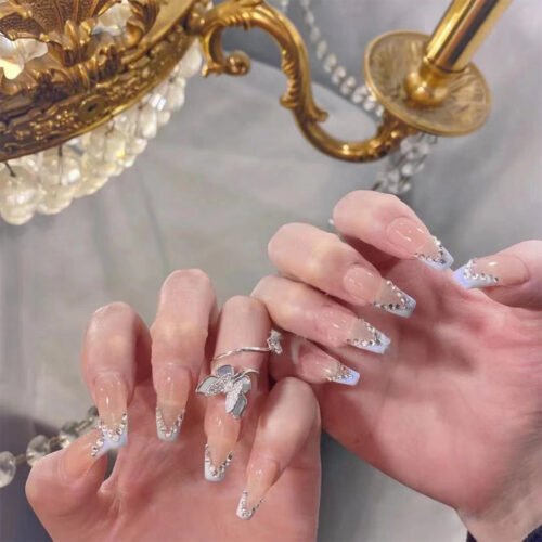 JP1053-✨ Lilac Ice Ballet Press-Ons: Full-Sparkle French Elegance, Waterproof & Reusable​​  Where Ballet Grace Meets Timeless Luxury – Salon-Grade Diamonds in 90 Seconds