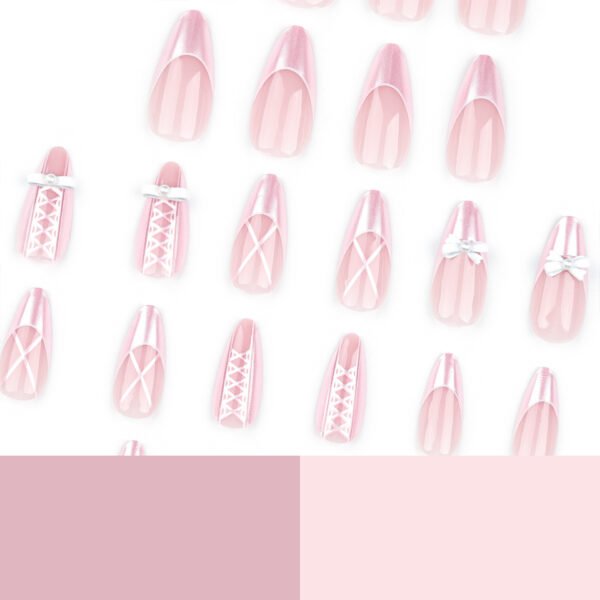 JP3275-Blushing French Almond Nails | Pearl & Pink Bow Press Ons - Sweetheart Reusable Manicure (Waterproof)​​  ​​Subtitle:​​ Your Instant Pretty-Girl Aesthetic ✨ - 8 Min Salon-Grade Cuteness Without Appointment Jail!  (Hero image: Soft-focus shot of nails on hands holding pastel macarons/strawberry)