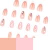 JP3869-Nordic Kiss French Almond Nails | 3D Heart Tip Press Ons | Waterproof Reusable Minimalist Manicure​​  ​​Subtitle:​​ Where Parisian Chic Meets Stockholm Minimalism – Zero Salon Damage