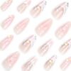 JP2950🍑 ​​Peach Mermaid Kisses: 3D Heart & Caviar Bead French Press Ons (Salon Smasher) - Waterproof & Reusable  💖 ​​​​ TikTok’s Obsession: 2-Minute Underwater Fairycore for Pool Parties & Summer Flings