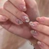 JL0678-Blushed French Press On Nails | Short Oval Florals Summer’s Ethereal Mani – Reusable & Saltwater-Proof
