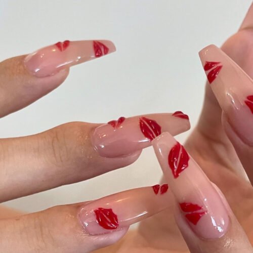 JP3627-Your Bold Valentine Statement: Reusable 3D Kiss French Ballet Nails 💋✨ (US/UK Top Seller!)