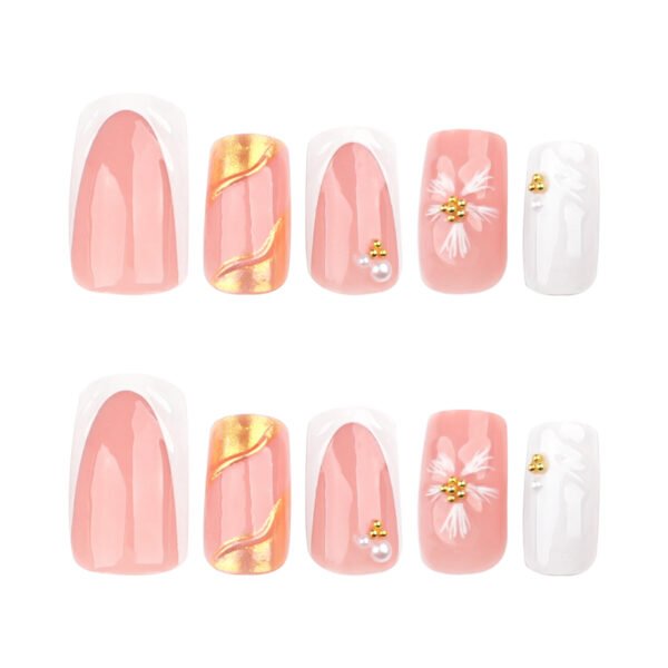 JP3713-Elevated French Nails: 3D Sunflower Minimalism | Reusable Salon-Grade Press-Ons ​​Understated Luxury Reborn: Effortless Garden Elegance at Your Fingertips​