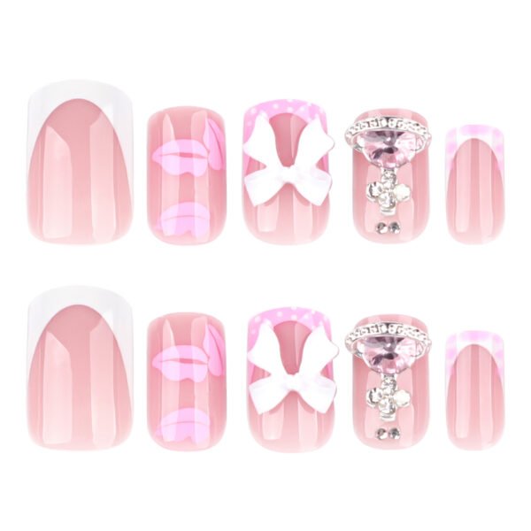 JP3655-Sweet French Kiss Nails | Reusable Pink Lip Print Short Squares