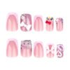 JP3652-Kawaii Meow French Press-Ons: Reusable Pink Cat Nail Set with Bows - Waterproof & Salon-Grade