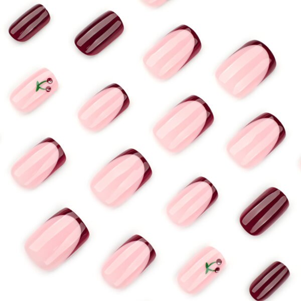 JP3933-The Silent Power Nail: Burgundy French Tip Square Press-Ons with Secret Cherry Daring ​​Salon Polish vs. Boardroom-Proof Edge​