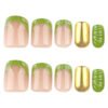 JP3992-Fresh Green French Press-Ons with Gold Mirror & 3D Accents | Reusable Salon Nails​