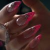 JP3553-Vixen French Almond Press Ons: Red V-Tips, Diamonds & Glitter ​​*Bold & Reusable - 5 Min Power Manicure, No Salon Drama​​*
