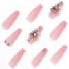 JP1699-Indulge in Effortless Luxury: Long Reusable Coffin False Nails French Tip (Nude Pink, Pearls, Diamonds)