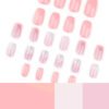 JP3685-Pink Stardust Ballet Squares: Reusable French Fade Nails with Galaxy Lines | Waterproof Artistry