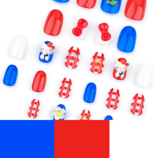 JP3570-Kawaii French Press On Nails: 3D Cats, Flowers & Plaid Charm ​​Your Salon-Cute Solution: Reusable Japanese Nail Art in Minutes!​