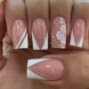 JP3765-Summer’s Secret: Effortless French Tip Press-Ons with 3D Florals & Waterproof Freedom​