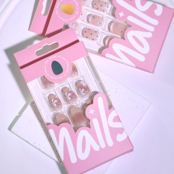 JL0678-Blushed French Press On Nails | Short Oval Florals Summer’s Ethereal Mani – Reusable & Saltwater-Proof