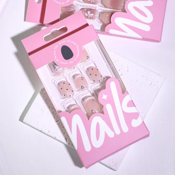 JL0683-Instantly Polished: Short Square Polka Dot & Cat Eye Nails with Glitter Bows (Reusable & Waterproof)