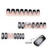 JP3644-Venom French Coffin Press-Ons: Reusable Black-Pink Nails with 3D Waves & Crosses | Waterproof Rebel Glam