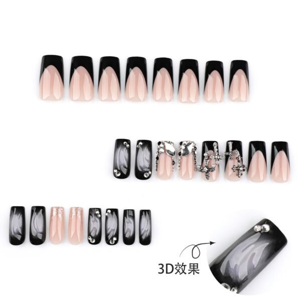 O1CN01VDHfVt2NGHwns9Z9W_!!4234819935-0-cib JP3644-Venom French Coffin Press-Ons: Reusable Black-Pink Nails with 3D Waves & Crosses | Waterproof Rebel Glam