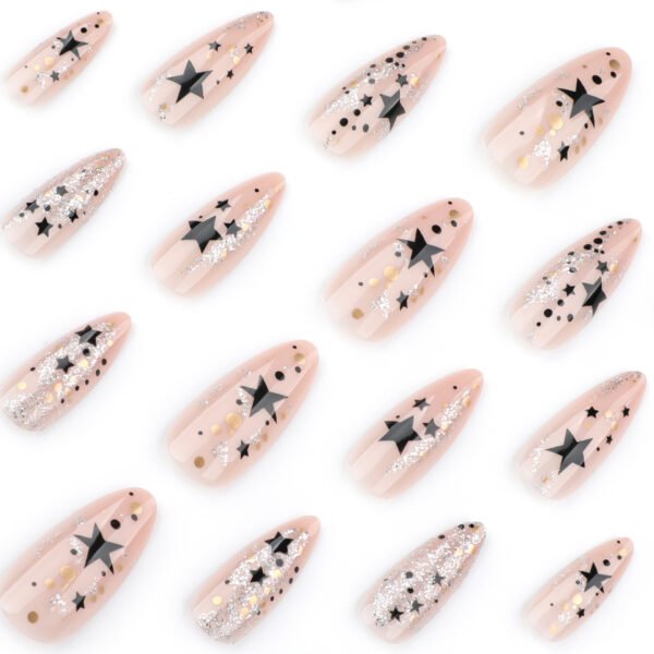 O1CN01Vj2Cec2NGHwsFHkce_!!4234819935-0-cib JP3748-Galaxy Rebel Almond Press-Ons: Reusable Black Star Nails with Diamond Glitter | Waterproof + Lightning-Fast