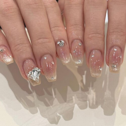 JP2651-✨ Ethereal Pink Moon Magic: Love-Infused Crystal Cat Eye French Tips