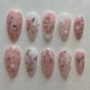 JP3403-✨ ​​Monet’s Garden at Your Fingertips: Reusable Pink Ombré Almond Nails w/ 3D Roses​​ Salon-Grade Impressionist Art — Zero Dry Time, Zero Regrets