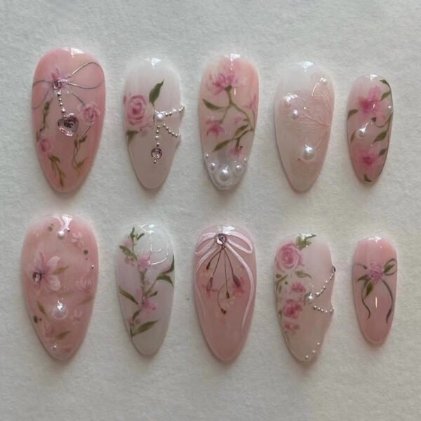 O1CN01WHsVmL2NGHsnDn6sq_!!4234819935-0-cib JP3403-✨ Monet’s Garden at Your Fingertips: Reusable Pink Ombré Almond Nails w/ 3D Roses Salon-Grade Impressionist Art — Zero Dry Time, Zero Regrets