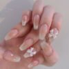 JP3606-Blush Whisper Ballet Nails: Reusable Cat-Eye French with 3D Bows | Waterproof Sweet Luxury