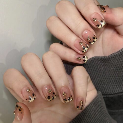 GN042-Maillard French Leopard Press-On Nails | 30-Piece Luxury Salon Alternative ​​Cocoa-Caramel Elegance Meets Wild Sophistication​