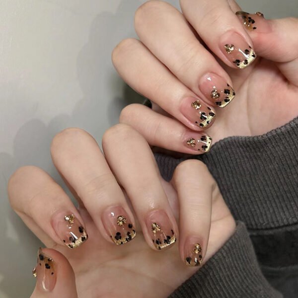 GN042-Maillard French Leopard Press-On Nails | 30-Piece Luxury Salon Alternative ​​Cocoa-Caramel Elegance Meets Wild Sophistication​
