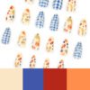 JP3887-Sunny Picnic Fingertips: Short Almond Fruit & Gingham Nails (Reusable + Waterproof!)