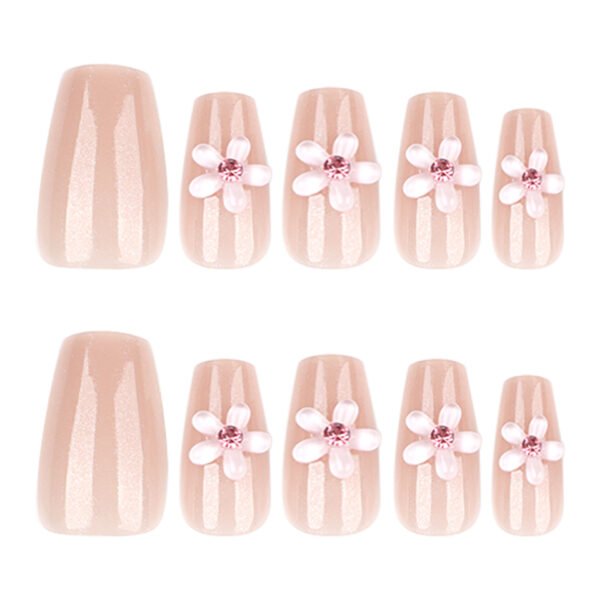 JL0670-Moonbeam Ballet Press On Nails | 3D Pearlescent Blossoms Reusable Short Almond Radiance – Waterproof Temptation