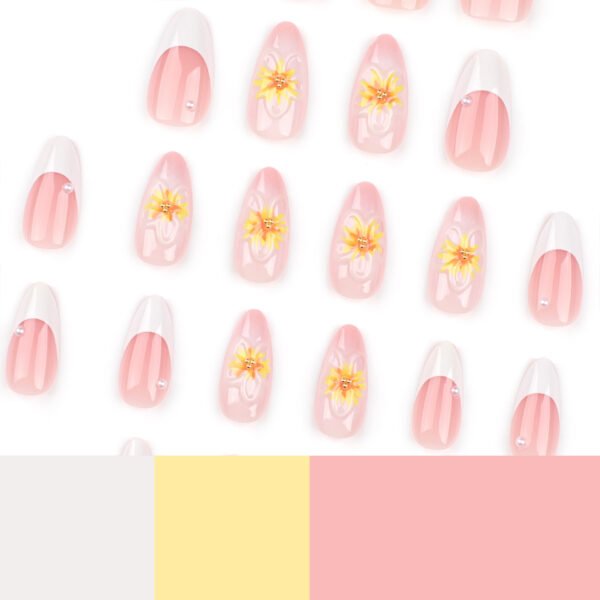 JP3315-Sunshine on Demand: Reusable White French Almond Nails w/ 3D Sunflowers​​ (Salon-Grade Joy Without the Wait or Damage)