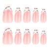JP3914-Botanical French Press Ons | Dainty White Floral Almond Shorties (Reusable & Waterproof)