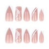 JP3765-Summer’s Secret: Effortless French Tip Press-Ons with 3D Florals & Waterproof Freedom​