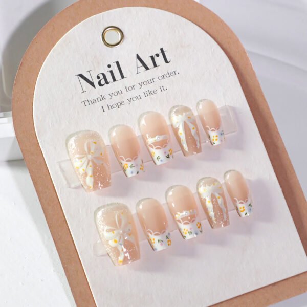 JL0681-Chic French Ballet Press-Ons with 3D Bows & Cat-Eye Shine | Reusable Salon Nails at Home