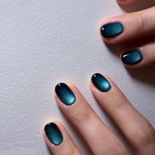 JP3236-💎 Vintage Gem Green French Toes: Mini-Luxe Cat Eye Drama ✨ (Reusable, Short & Secretly Rebellious)