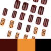 JP3603-Maillard Fall Press On Nails: Burgundy, Leopard & Square French Tips - Reusable Luxury ​​Embrace Autumn’s Edge: Salon-Worthy Style in Minutes, Not Hours.​