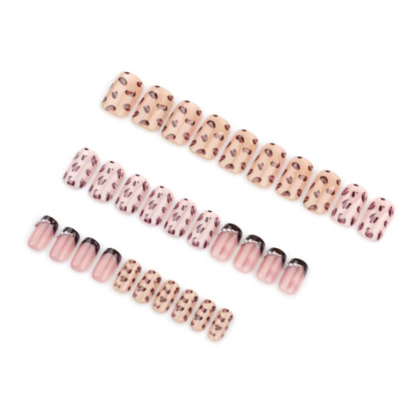 GN041-Autumn Chic French Leopard Press-Ons: 30-Piece Reusable Set with Rhinestones & Waterproof Wear