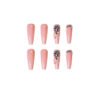 JP1309-Be the Belle of Every Ball: Extra Long Reusable T-Shape Press-Ons - Full Glam French Tip w/ Diamonds & 3D Bow