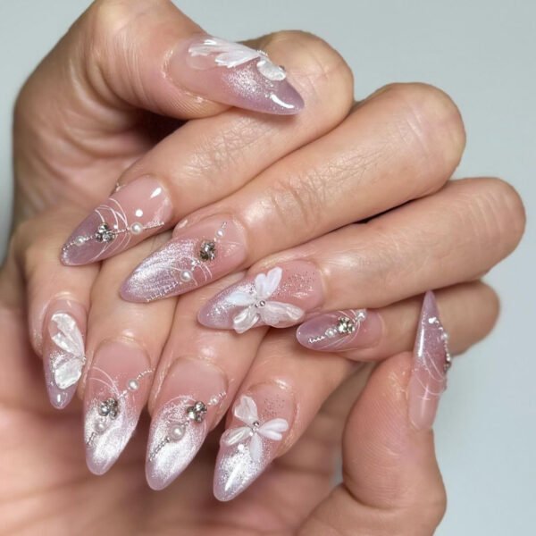 JP3621-Nebula Almond Press Ons | Purple Cat Eye French + Diamond Chains ✦ 3D Celestial Nails (Reusable Waterproof)​​ ​​Subtitle:​​ Salon-Worthy Cosmic Manicure in 8 Minutes ✨ Galaxy Glam That Survives Tears & Champagne  (Hero Image: Moody purple gradient nails catching light, diamond chains glinting against dark velvet)