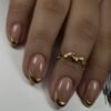 JP3550-Effortless Luxury Press On Nails: Short Rounded French Tips with Gold Foil & Edges ​​Nail Salon Elegance in 5 Minutes: Reusable, Waterproof & Damage-Free​