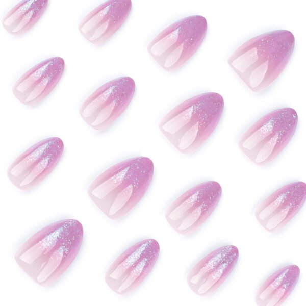 JP3725-Nebula Short Almond Press Ons ✦ Galaxy Purple Ombré ✦ Diamond Dust Sparkle (Reusable Waterproof)​​ ​​Subtitle:​​ Eclipse Salon Glitter Nails in 8 Minutes ✨ – Zero Dry Time, Cosmic Shine  (Hero Image: Moody gradient nails catching light against crushed velvet, refracting prism rainbows)