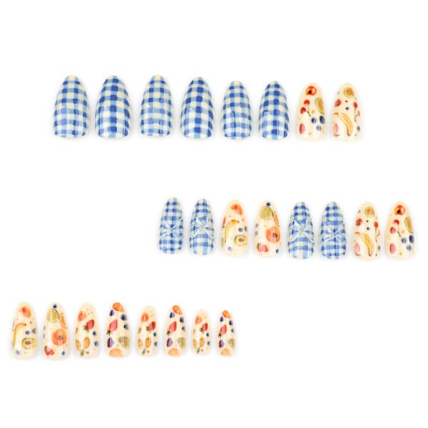 O1CN01bWmr1a2NGHyGNlIoc_!!4234819935-0-cib JP3887-Sunny Picnic Fingertips: Short Almond Fruit & Gingham Nails (Reusable + Waterproof!)