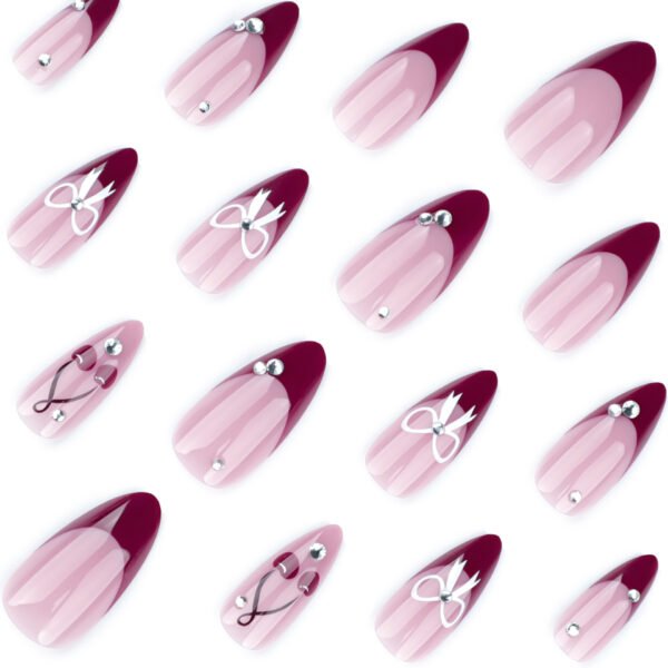 O1CN01bqlF072NGHxI2wofn_!!4234819935-0-cib JP3733-Scarlet Sweetheart French Nails 🍒 Kissed by Diamonds & Velvet Bows​​ Survives 3am espresso spills & pool parties. Reusable ’til Christmas.