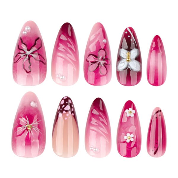 JP3780-Impressionist Almond Press Ons | 3D Florals + Watercolor French Tips (Reusable Waterproof Short)​​ ​​Subtitle:​​ Wearable Art for Your Fingertips 🎨 Salon-Grade 3D in 8 Minutes – No Dry Time, No Commitments  (Hero Image: Hands with 3D floral nails styling art books beside espresso cup + dried botanicals)